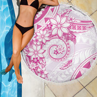 Polynesian Pattern With Plumeria Flowers Beach Blanket Pink LT05 - Polynesian Pride