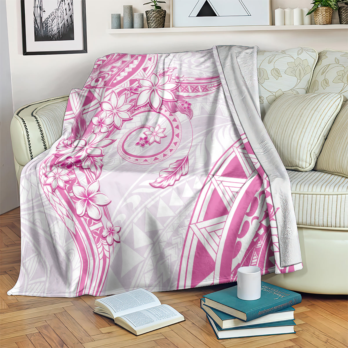 Polynesian Pattern With Plumeria Flowers Blanket Pink LT05 Pink - Polynesian Pride