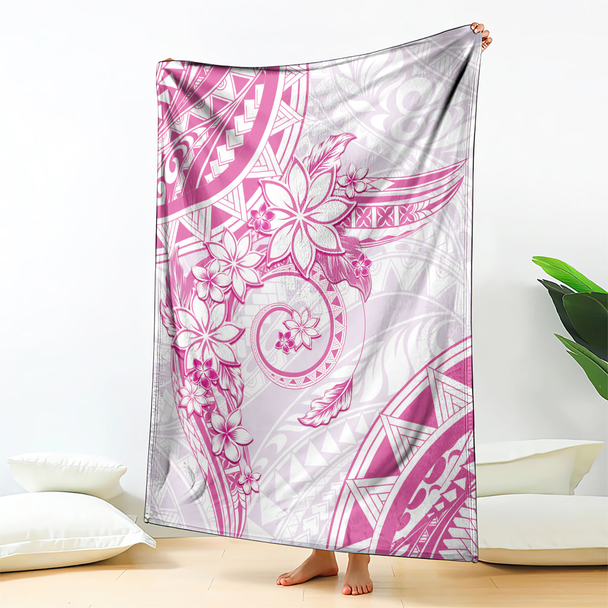 Polynesian Pattern With Plumeria Flowers Blanket Pink LT05 - Polynesian Pride