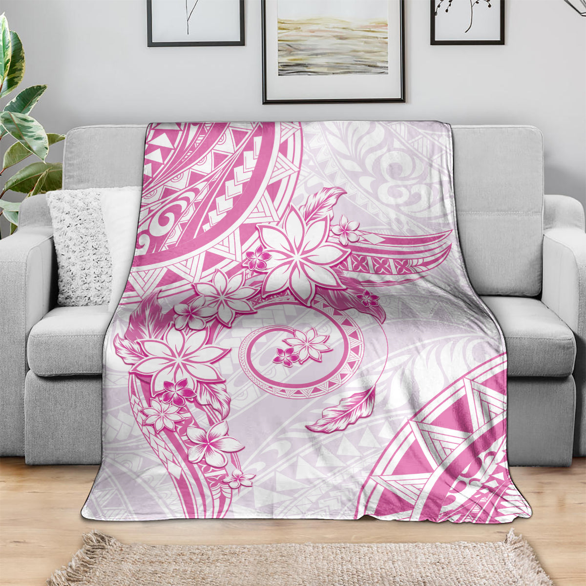 Polynesian Pattern With Plumeria Flowers Blanket Pink LT05 - Polynesian Pride