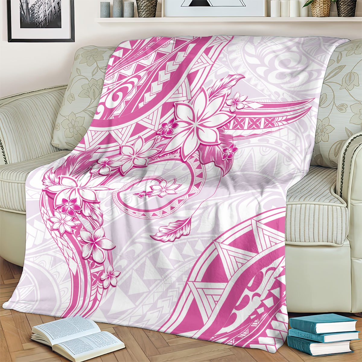 Polynesian Pattern With Plumeria Flowers Blanket Pink LT05 - Polynesian Pride