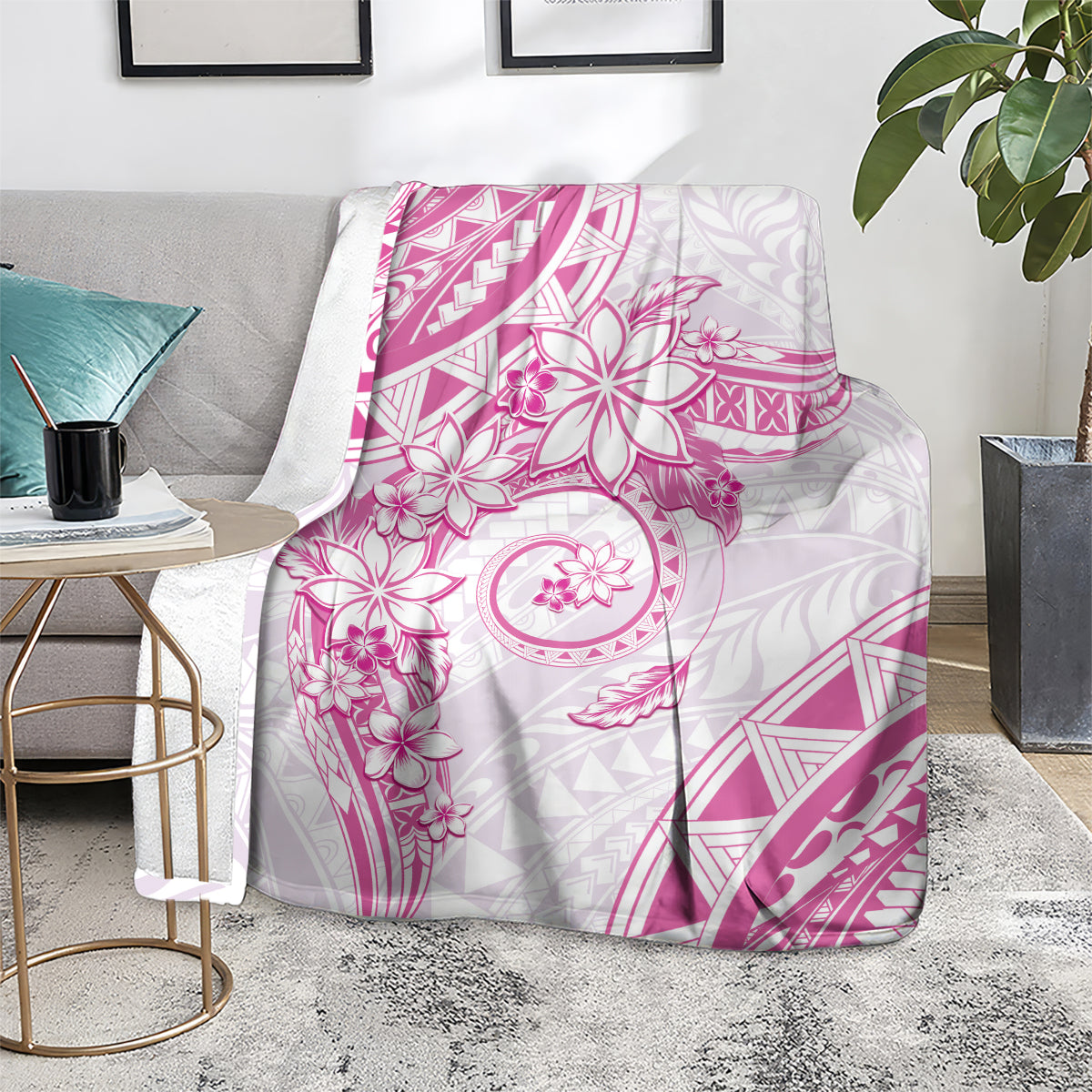 Polynesian Pattern With Plumeria Flowers Blanket Pink LT05 - Polynesian Pride