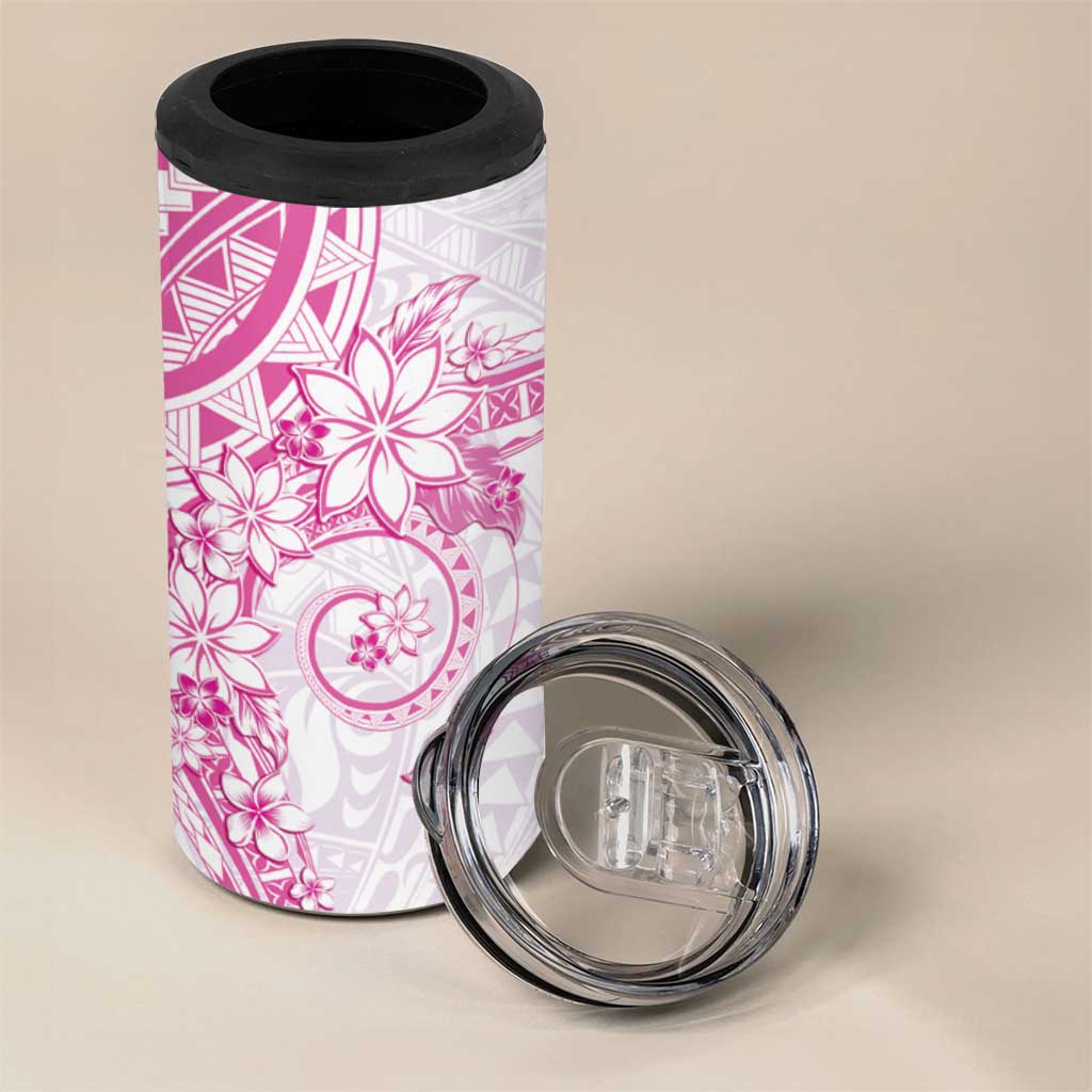 Pink Polynesian Pattern With Plumeria Flowers 4 in 1 Can Cooler Tumbler LT05 - Polynesian Pride