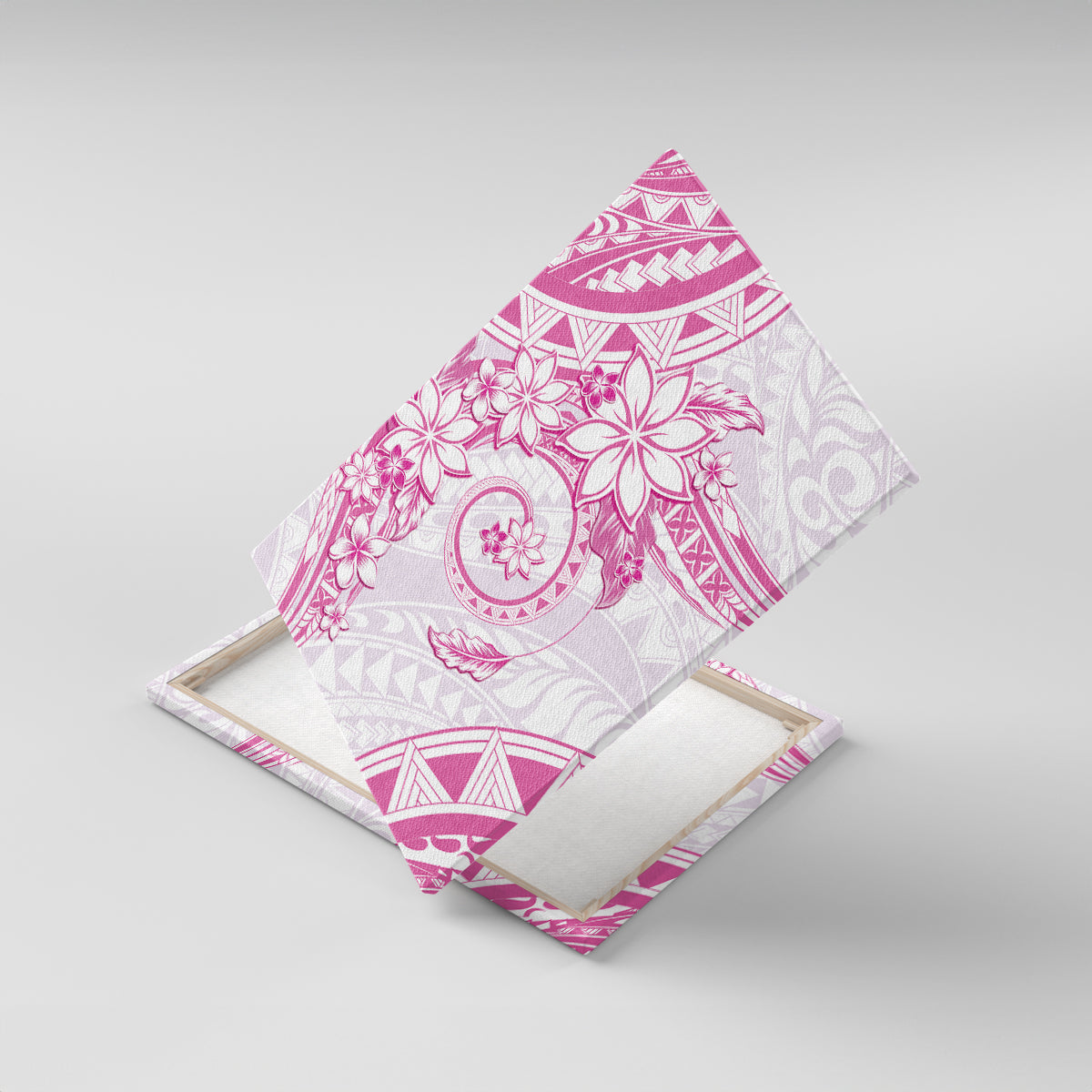 Polynesian Pattern With Plumeria Flowers Canvas Wall Art Pink LT05 With Frame Pink - Polynesian Pride