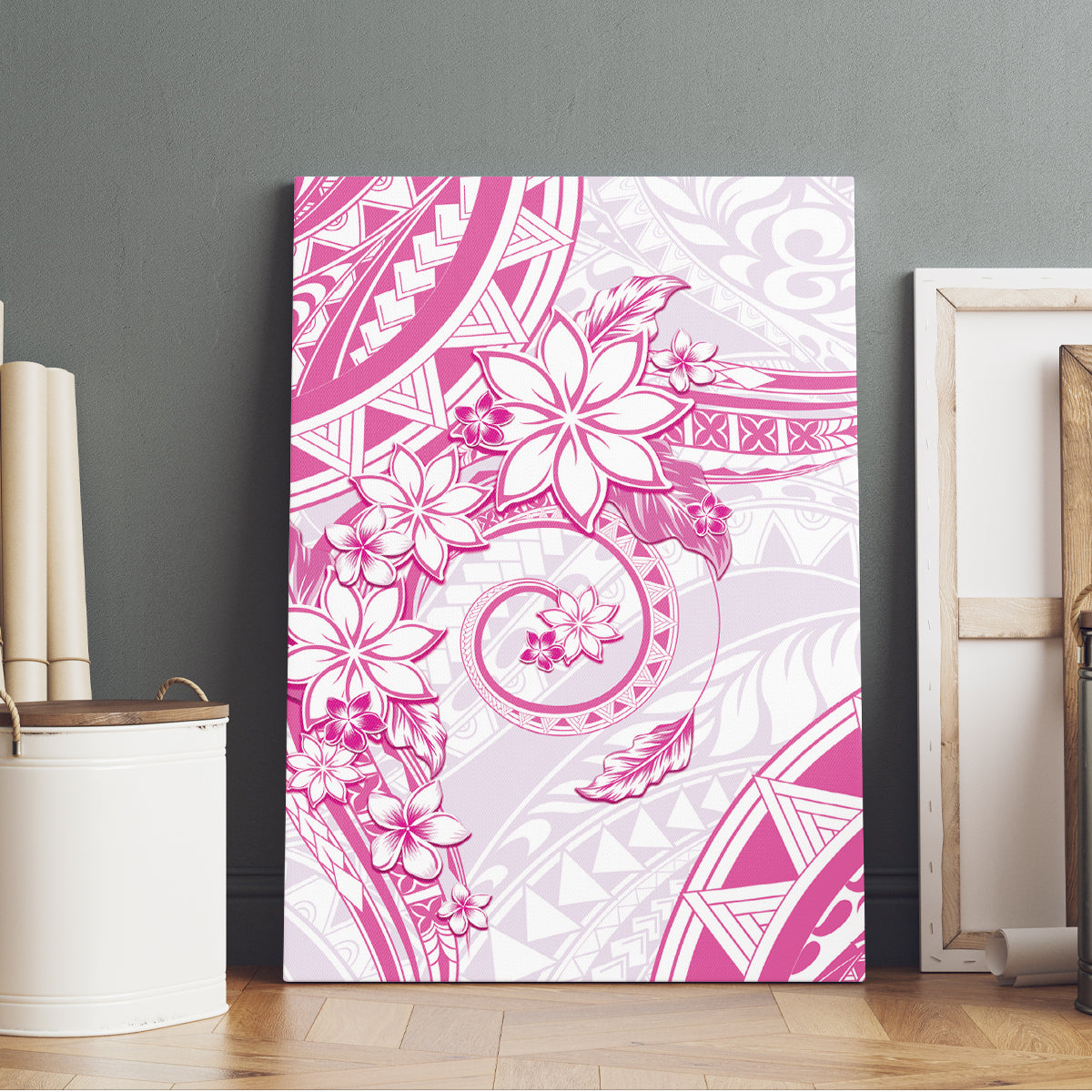 Polynesian Pattern With Plumeria Flowers Canvas Wall Art Pink LT05 - Polynesian Pride