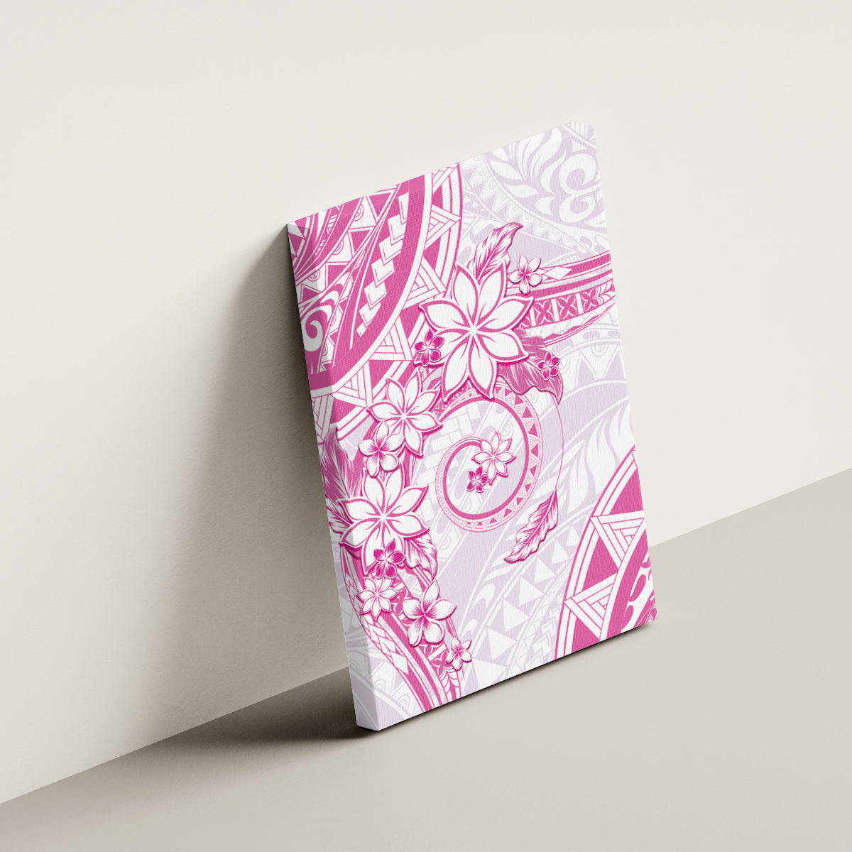 Polynesian Pattern With Plumeria Flowers Canvas Wall Art Pink LT05 - Polynesian Pride