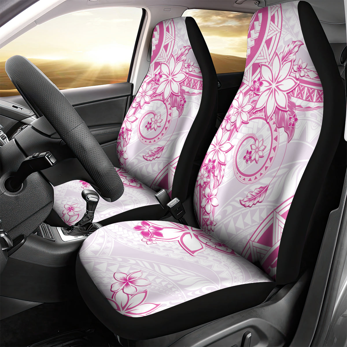 Polynesian Pattern With Plumeria Flowers Car Seat Cover Pink LT05 - Polynesian Pride