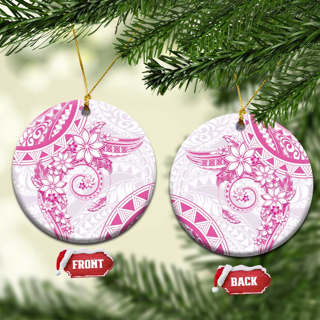Polynesian Pattern With Plumeria Flowers Ceramic Ornament Pink LT05 Circle Pink - Polynesian Pride