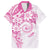 Polynesian Pattern With Plumeria Flowers Family Matching Long Sleeve Bodycon Dress and Hawaiian Shirt Pink