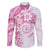 Polynesian Pattern With Plumeria Flowers Family Matching Long Sleeve Bodycon Dress and Hawaiian Shirt Pink