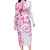 Polynesian Pattern With Plumeria Flowers Family Matching Long Sleeve Bodycon Dress and Hawaiian Shirt Pink