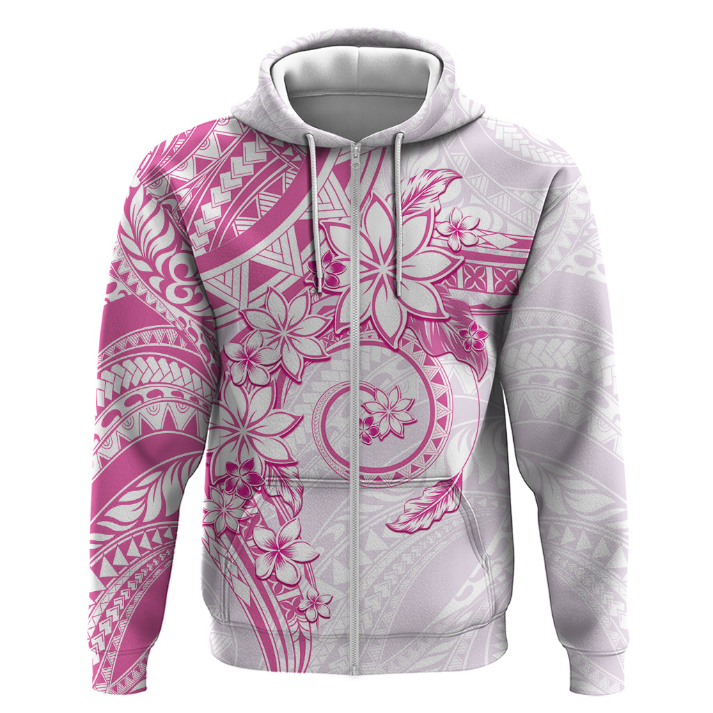 Polynesian Pattern With Plumeria Flowers Hoodie Pink LT05 Zip Hoodie Pink - Polynesian Pride