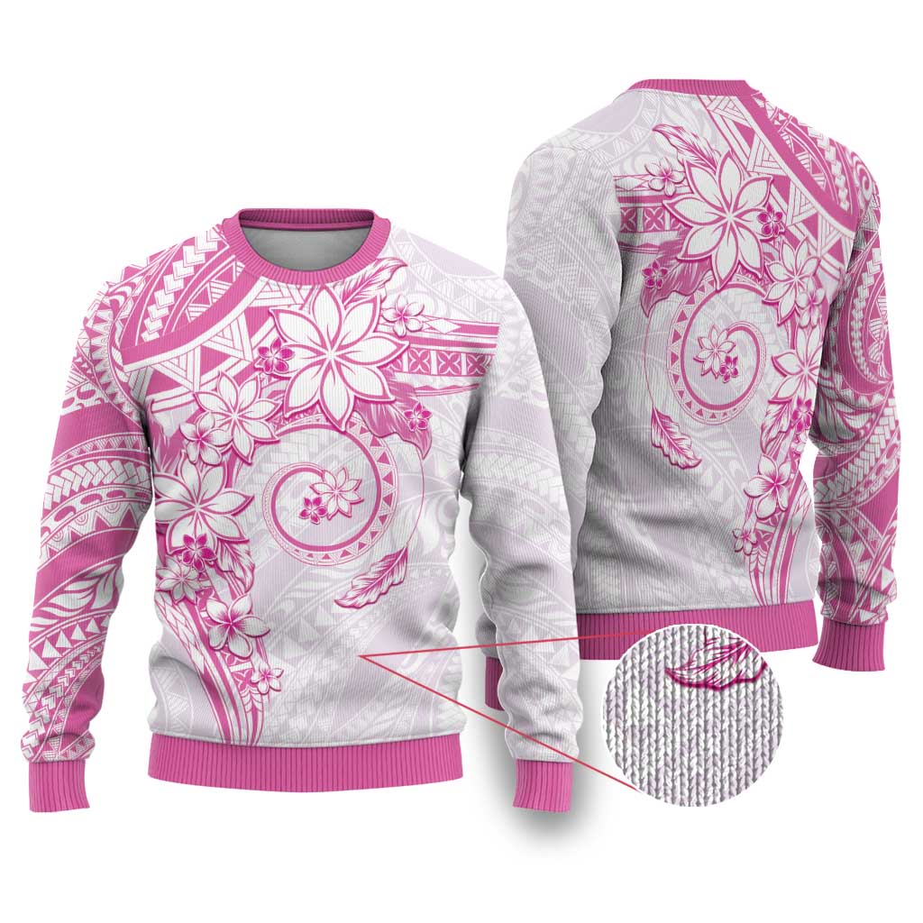 Polynesian Pattern With Plumeria Flowers Ugly Christmas Sweater Pink LT05 Pink - Polynesian Pride