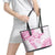 Polynesian Pattern With Plumeria Flowers Leather Tote Bag Pink