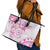 Polynesian Pattern With Plumeria Flowers Leather Tote Bag Pink