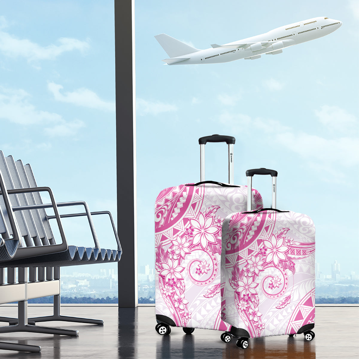 Polynesian Pattern With Plumeria Flowers Luggage Cover Pink LT05 - Polynesian Pride