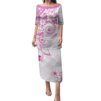 Polynesian Pattern With Plumeria Flowers Puletasi Pink LT05 Long Dress Pink - Polynesian Pride