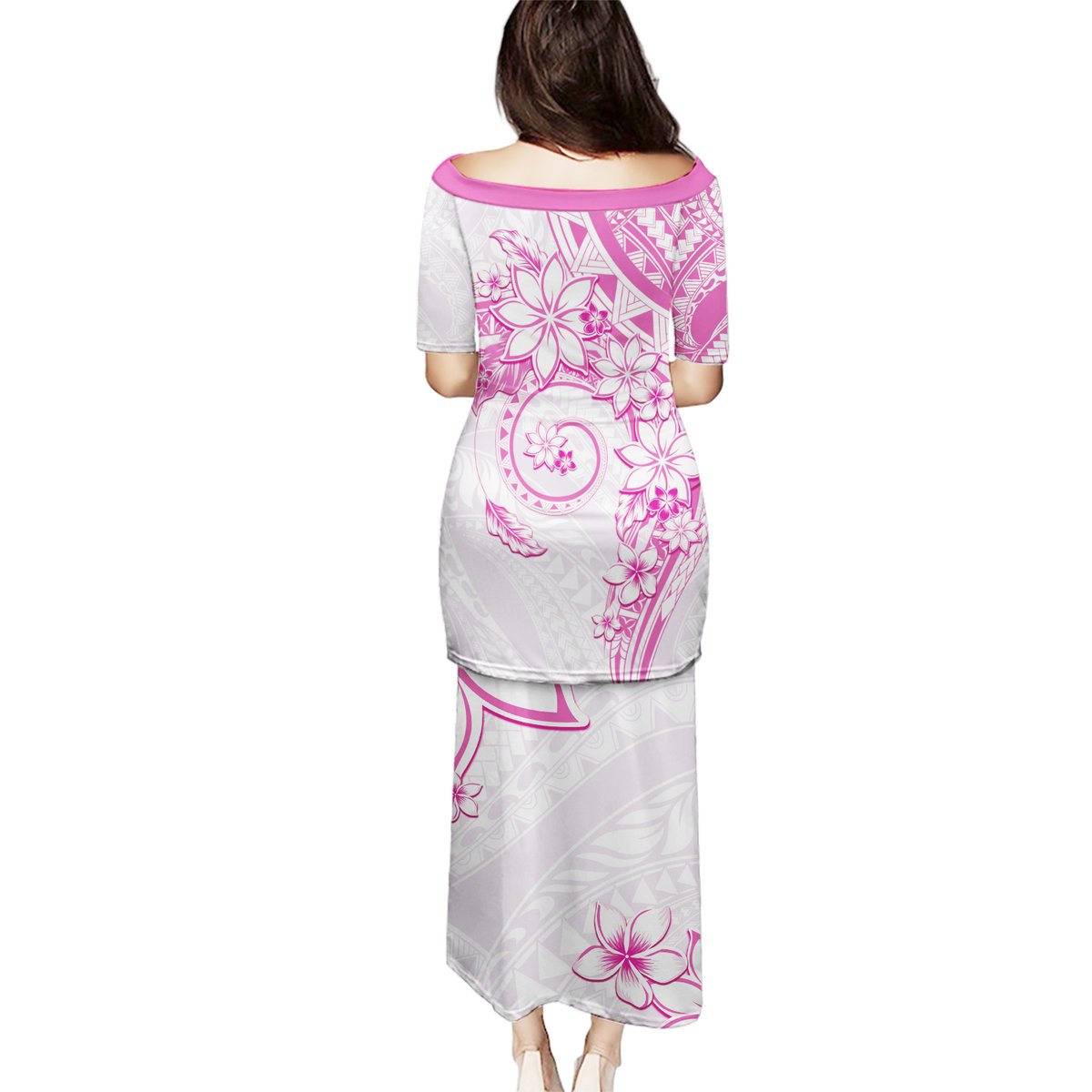 Polynesian Pattern With Plumeria Flowers Puletasi Pink LT05 - Polynesian Pride