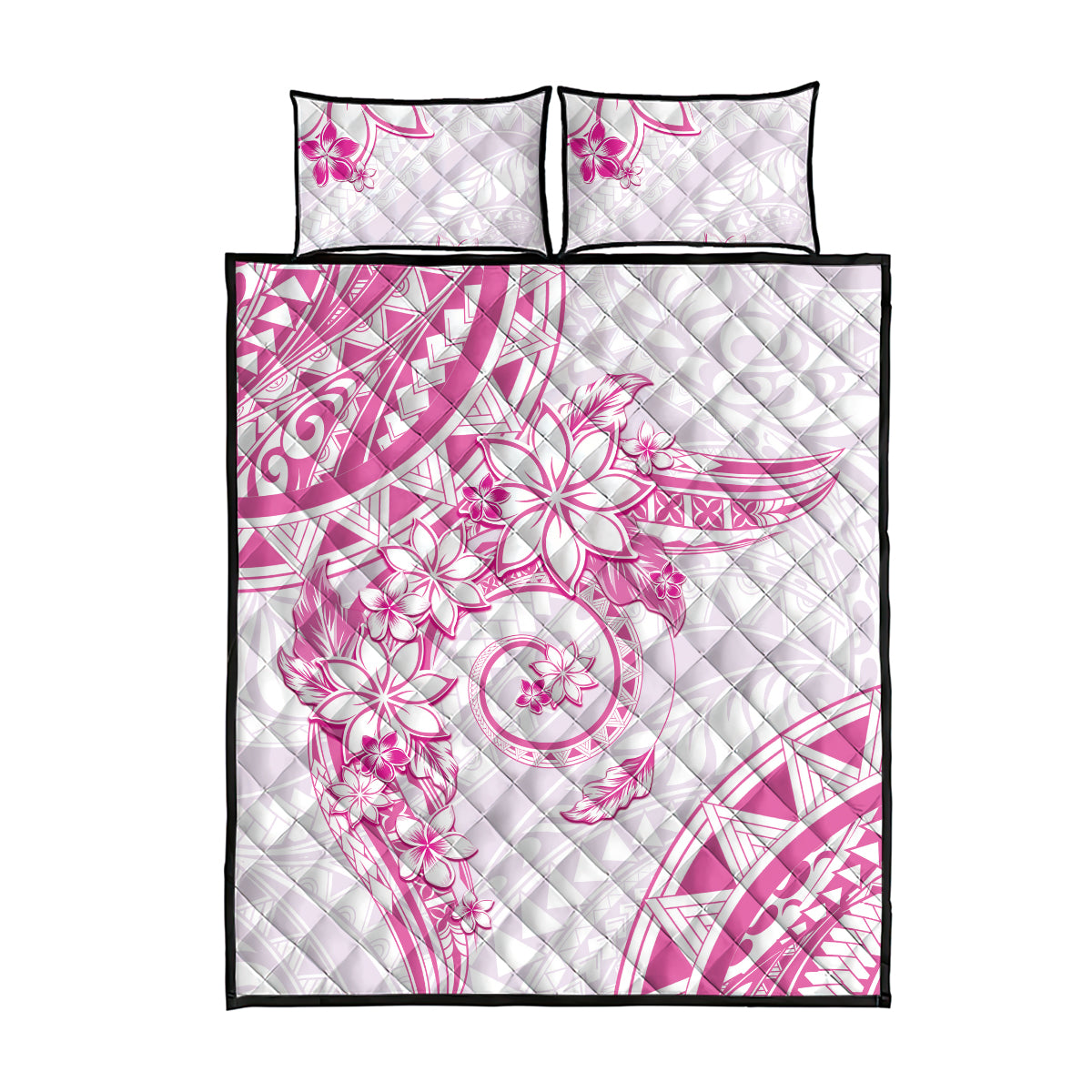 Polynesian Pattern With Plumeria Flowers Quilt Bed Set Pink LT05 - Polynesian Pride