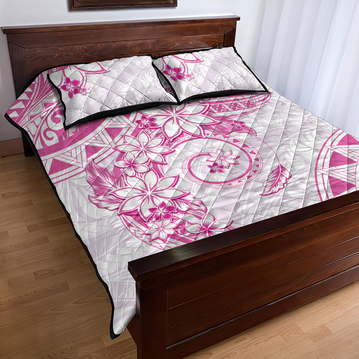 Polynesian Pattern With Plumeria Flowers Quilt Bed Set Pink LT05 - Polynesian Pride