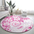 Polynesian Pattern With Plumeria Flowers Round Carpet Pink