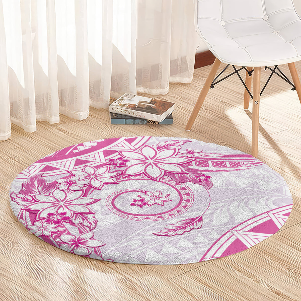 Polynesian Pattern With Plumeria Flowers Round Carpet Pink LT05 - Polynesian Pride