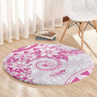 Polynesian Pattern With Plumeria Flowers Round Carpet Pink LT05 - Polynesian Pride