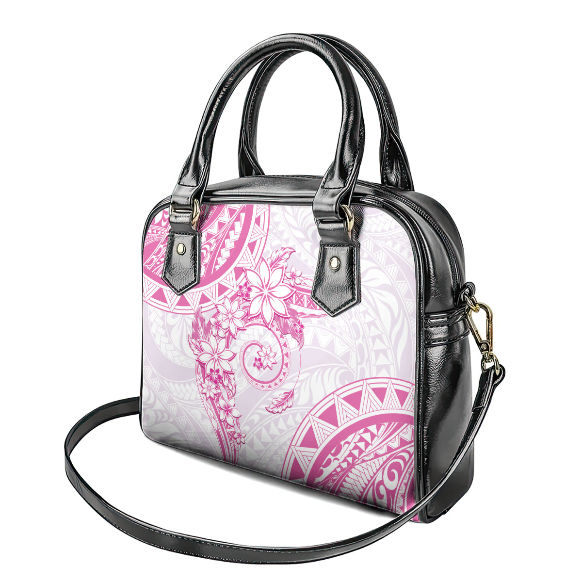 Polynesian Pattern With Plumeria Flowers Shoulder Handbag Pink LT05 - Polynesian Pride