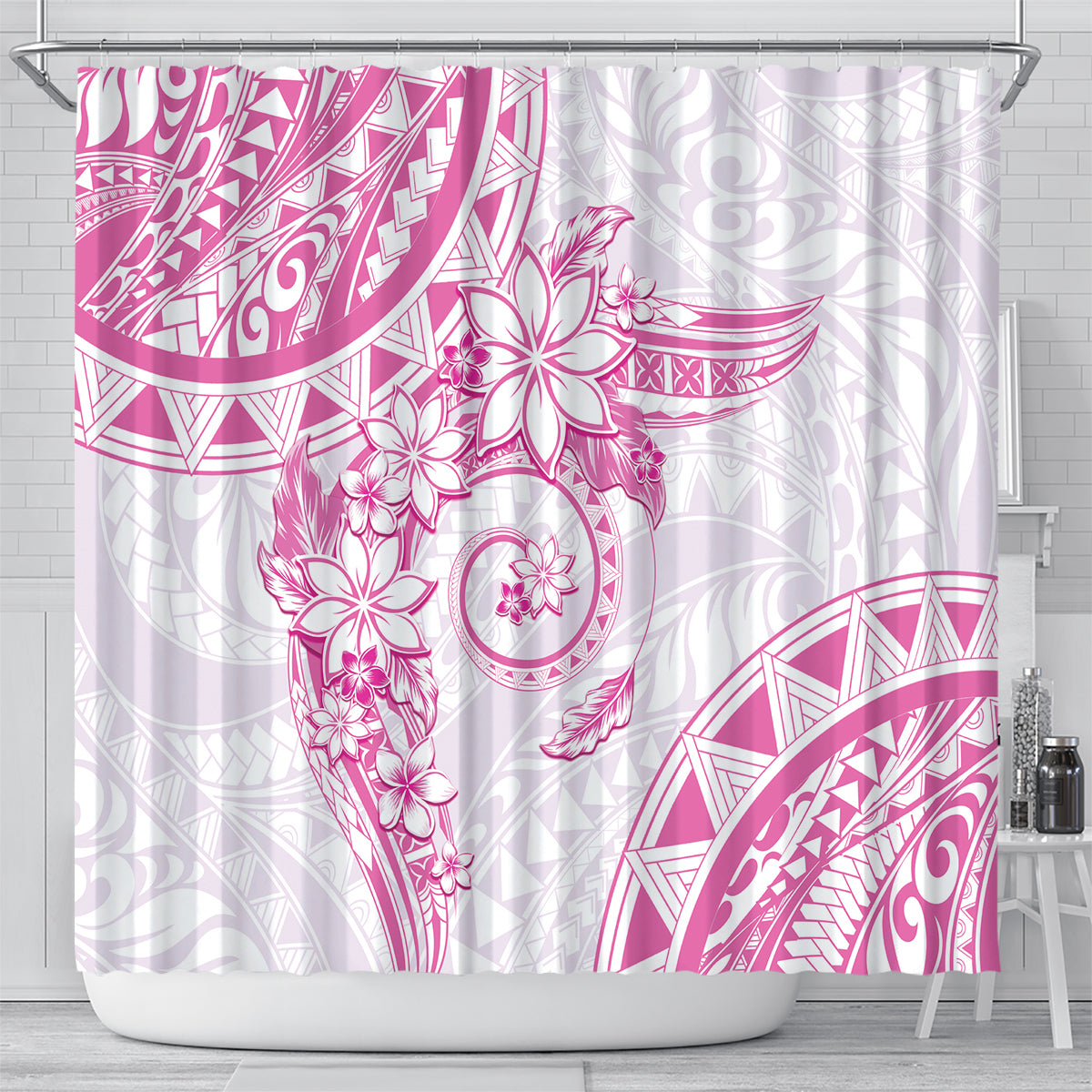 Polynesian Pattern With Plumeria Flowers Shower Curtain Pink LT05 - Polynesian Pride