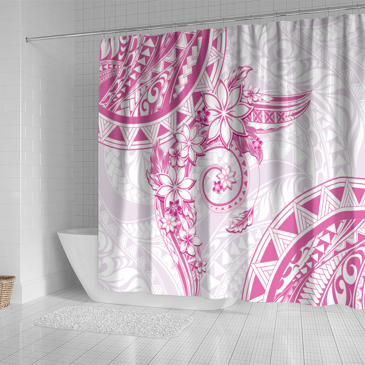 Polynesian Pattern With Plumeria Flowers Shower Curtain Pink LT05 - Polynesian Pride