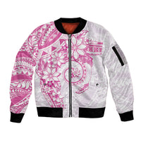 Polynesian Pattern With Plumeria Flowers Sleeve Zip Bomber Jacket Pink LT05 Unisex Pink - Polynesian Pride