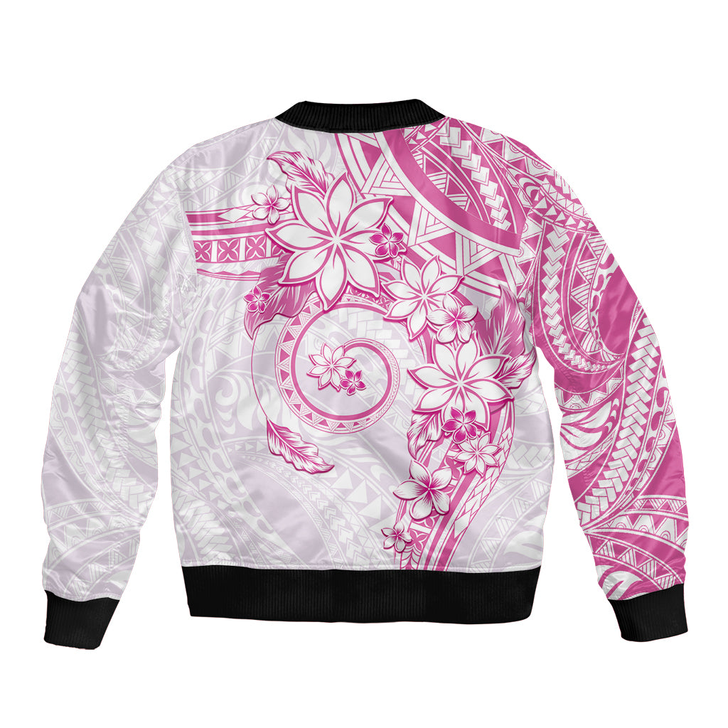Polynesian Pattern With Plumeria Flowers Sleeve Zip Bomber Jacket Pink LT05 - Polynesian Pride