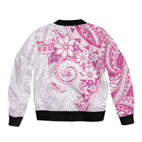 Polynesian Pattern With Plumeria Flowers Sleeve Zip Bomber Jacket Pink LT05 - Polynesian Pride