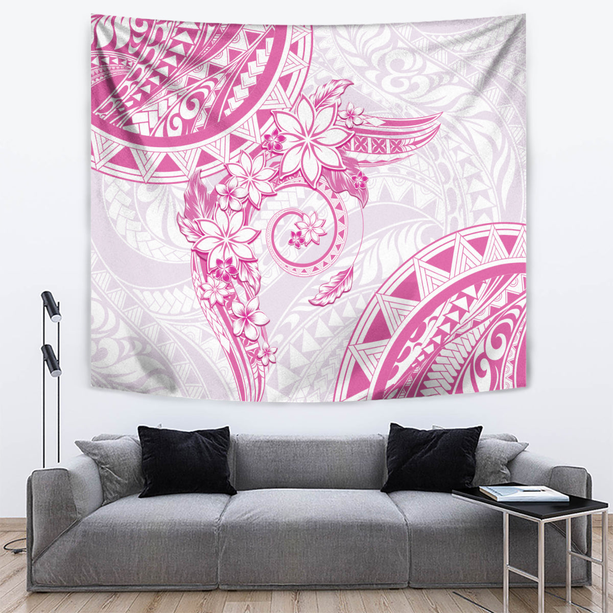 Polynesian Pattern With Plumeria Flowers Tapestry Pink LT05 Pink - Polynesian Pride