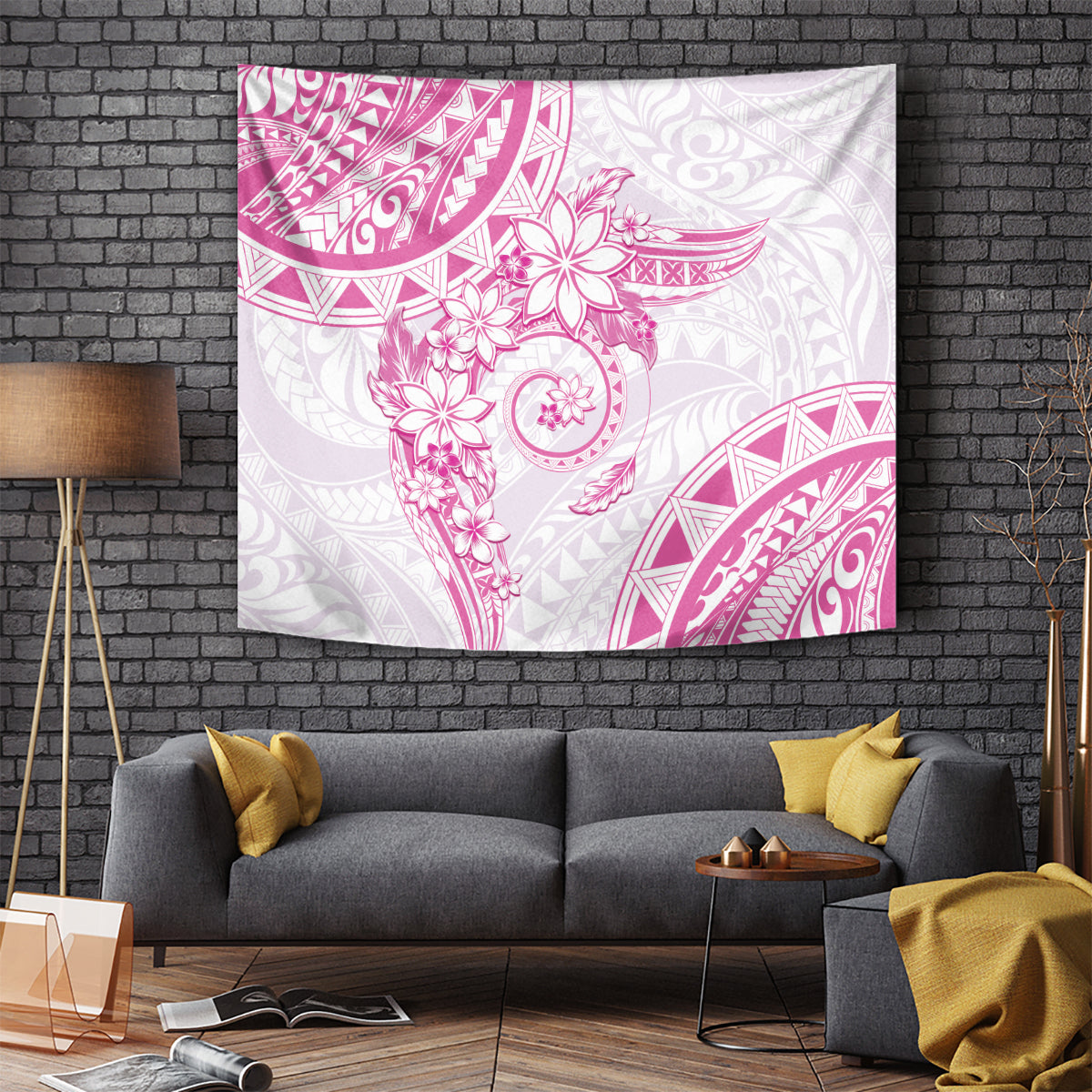 Polynesian Pattern With Plumeria Flowers Tapestry Pink LT05 - Polynesian Pride