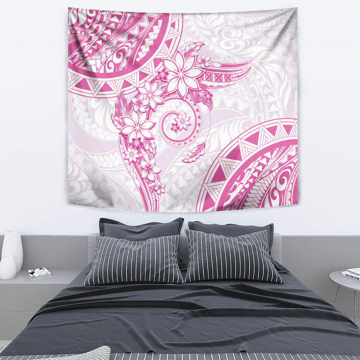 Polynesian Pattern With Plumeria Flowers Tapestry Pink LT05 - Polynesian Pride