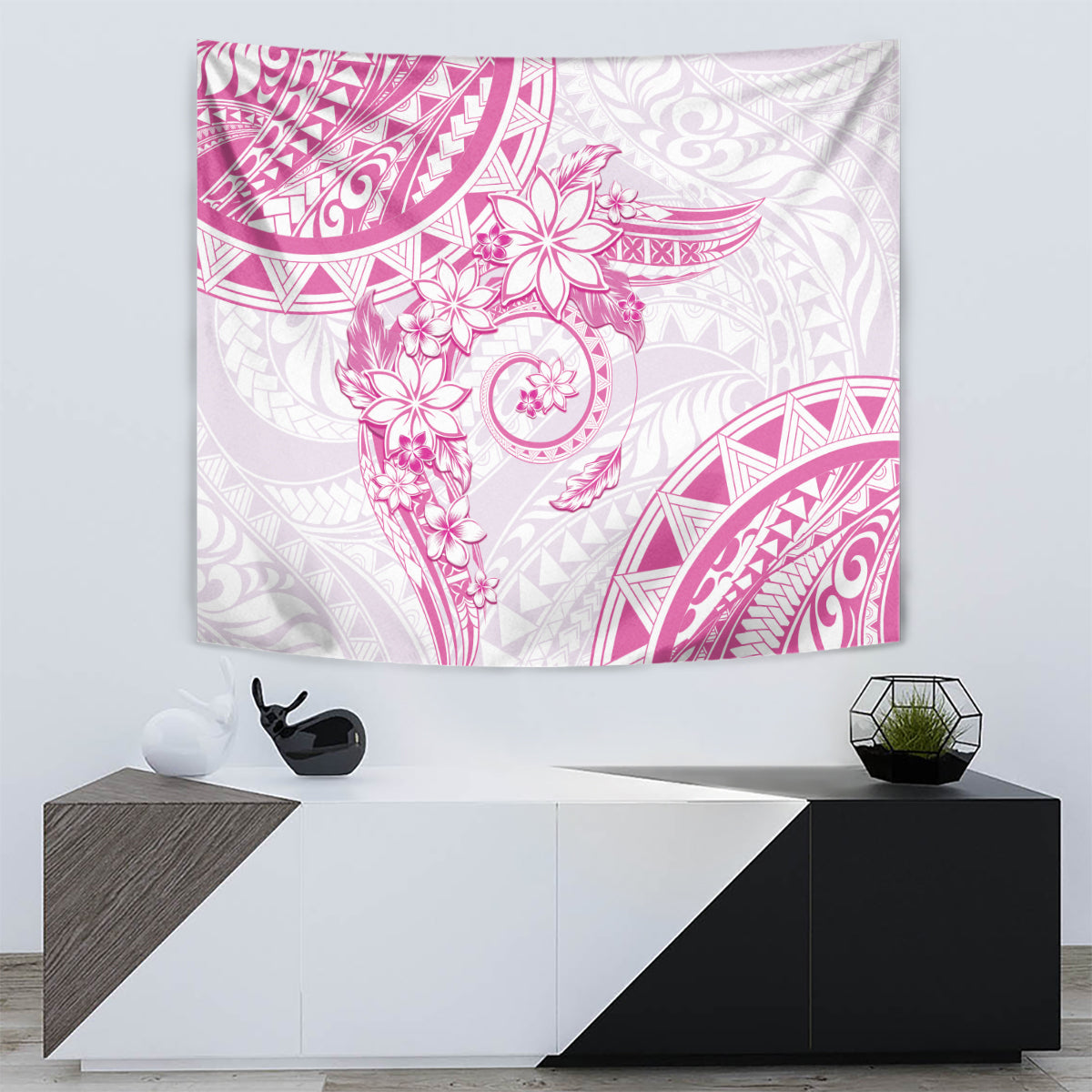 Polynesian Pattern With Plumeria Flowers Tapestry Pink LT05 - Polynesian Pride
