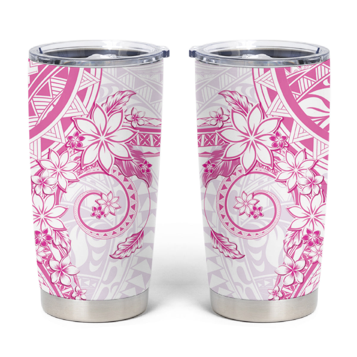 Pink Polynesian Pattern With Plumeria Flowers Tumbler Cup LT05 Pink - Polynesian Pride