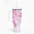 Pink Polynesian Pattern With Plumeria Flowers Tumbler With Handle