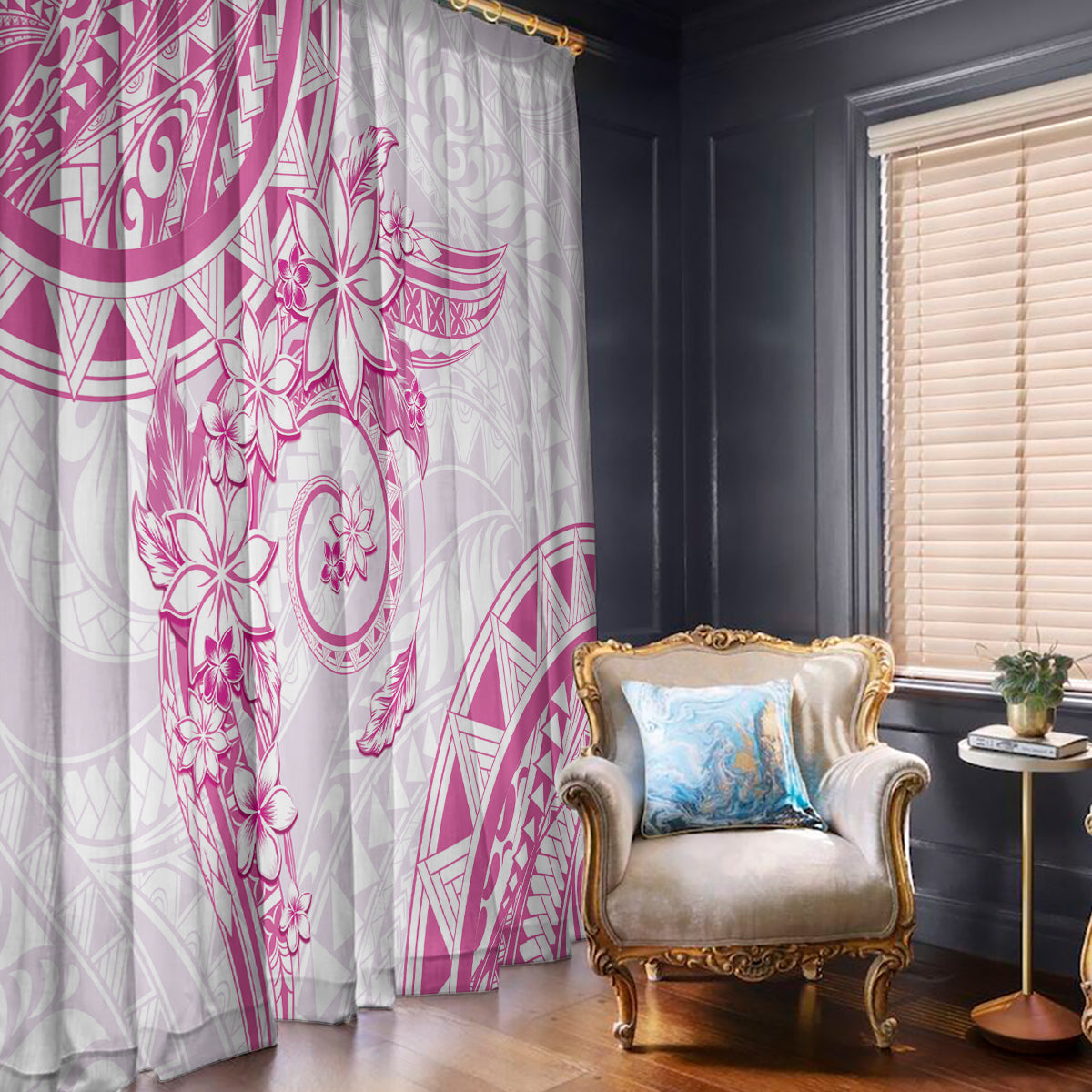 Polynesian Pattern With Plumeria Flowers Window Curtain Pink LT05 - Polynesian Pride