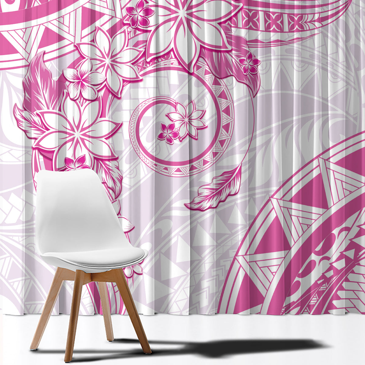 Polynesian Pattern With Plumeria Flowers Window Curtain Pink LT05 - Polynesian Pride