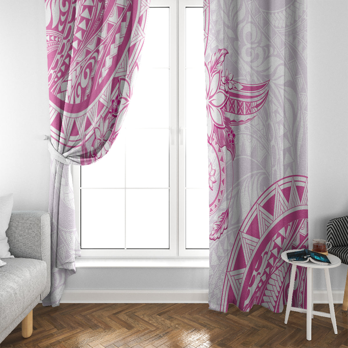 Polynesian Pattern With Plumeria Flowers Window Curtain Pink LT05 - Polynesian Pride