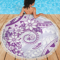 Polynesian Pattern With Plumeria Flowers Beach Blanket Purple LT05 - Polynesian Pride