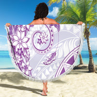 Polynesian Pattern With Plumeria Flowers Beach Blanket Purple LT05 - Polynesian Pride