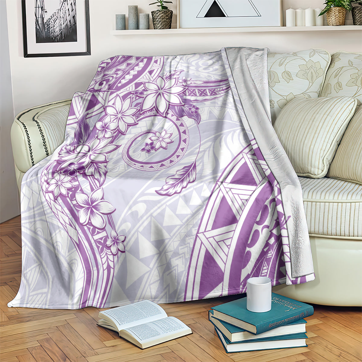 Polynesian Pattern With Plumeria Flowers Blanket Purple LT05 Purple - Polynesian Pride