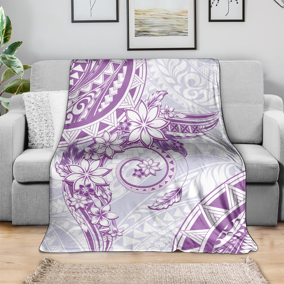 Polynesian Pattern With Plumeria Flowers Blanket Purple LT05 - Polynesian Pride