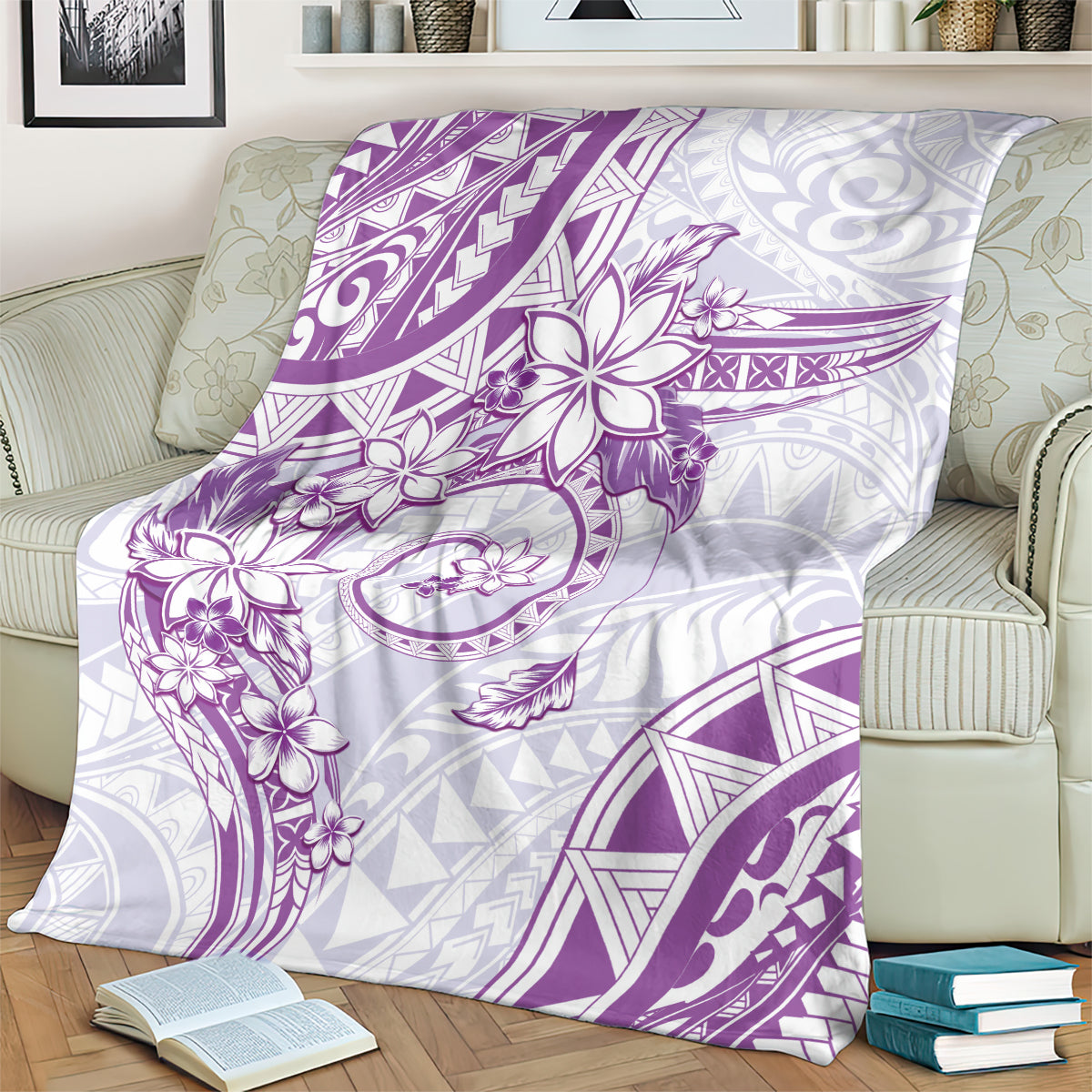 Polynesian Pattern With Plumeria Flowers Blanket Purple LT05 - Polynesian Pride
