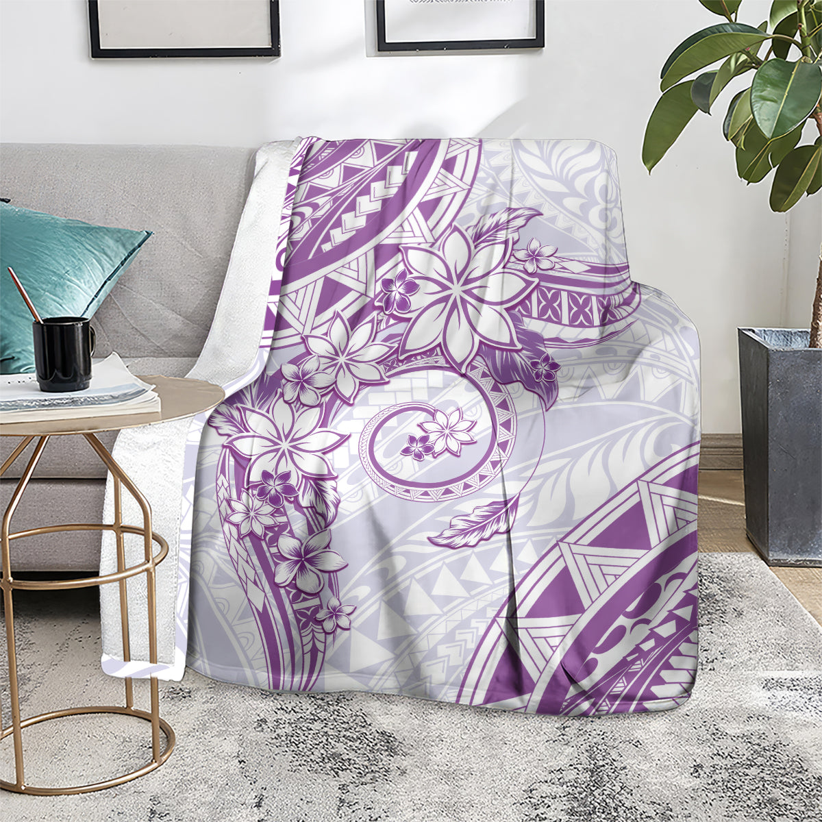 Polynesian Pattern With Plumeria Flowers Blanket Purple LT05 - Polynesian Pride