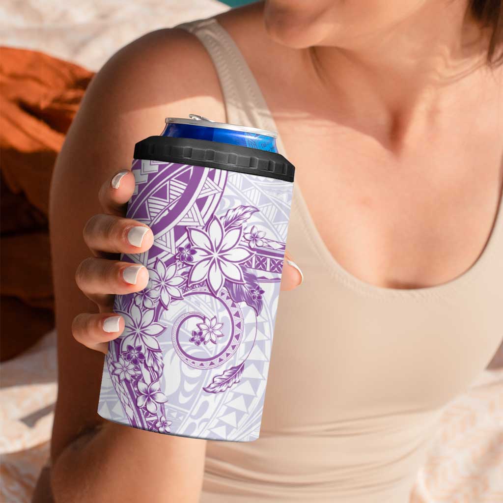 Purple Polynesian Pattern With Plumeria Flowers 4 in 1 Can Cooler Tumbler LT05 - Polynesian Pride