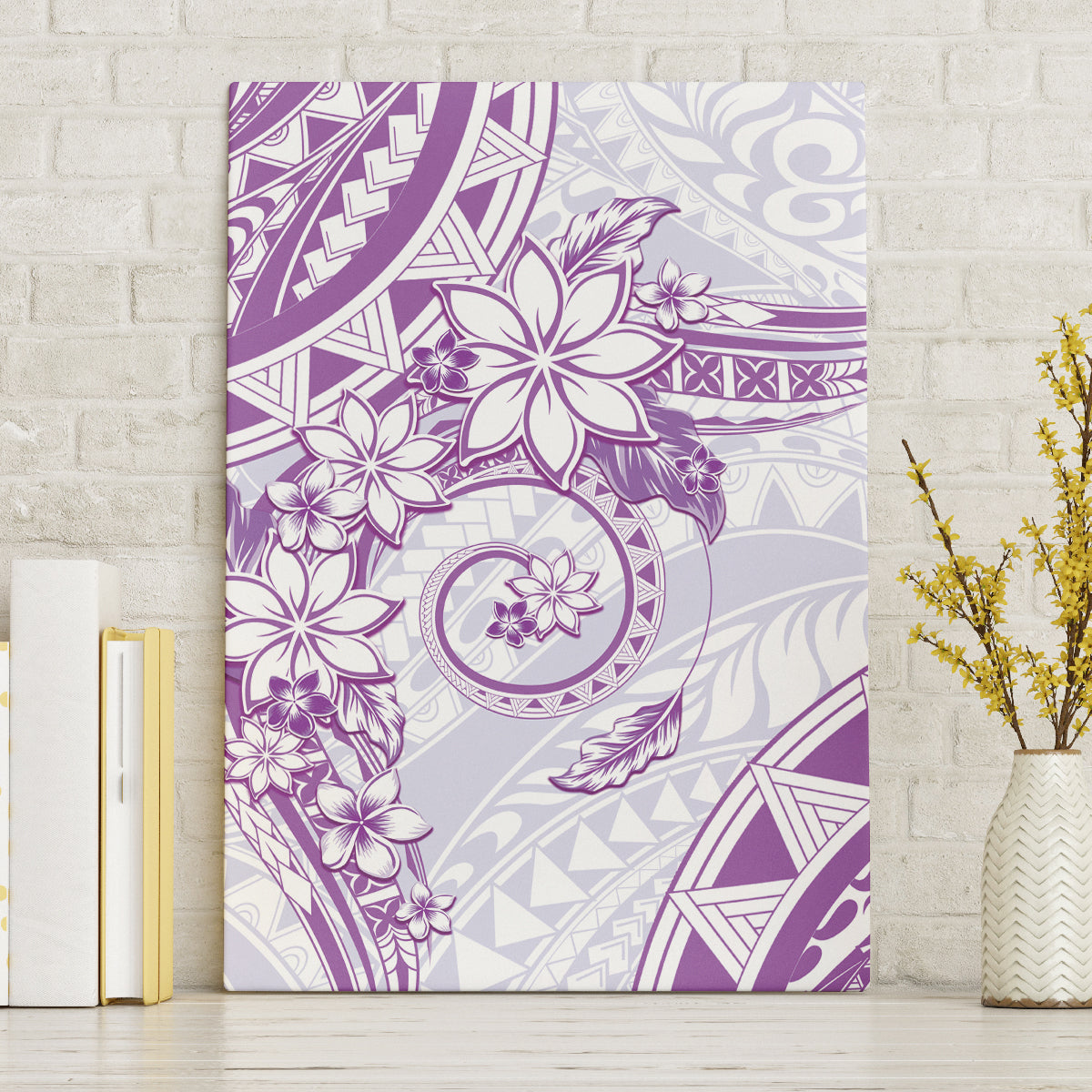 Polynesian Pattern With Plumeria Flowers Canvas Wall Art Purple LT05 Without Frame Purple - Polynesian Pride